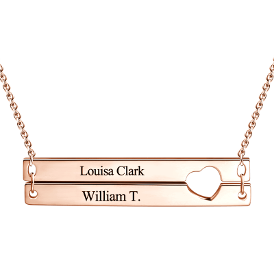 925 Sterling Silver Cut out Heart Double Bar Necklace Engraved Bar Name Necklace, Gift For Mom - onlyone