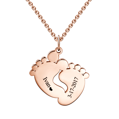 925 Sterling Silver Engraved Baby Feet Double Name Necklace Nameplate Necklace, Gift For Mom - onlyone