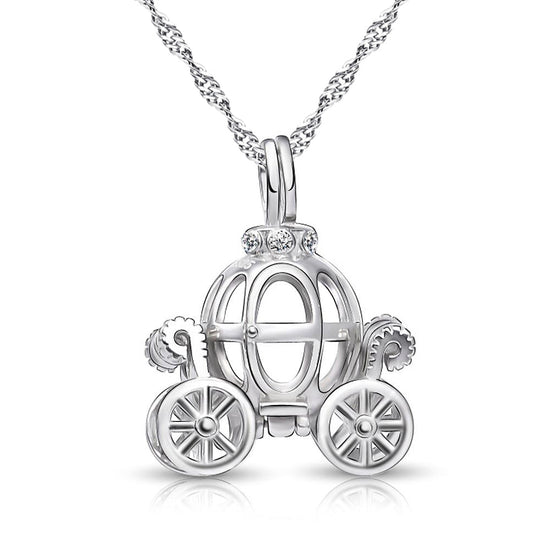 925 Sterling Silver Halloween Cinderella Pumpkin Carriage Necklace - onlyone