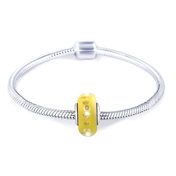 925 Sterling Silver Yellow Built-in Bubble Glass Charm for Bracelet and Necklace - onlyone