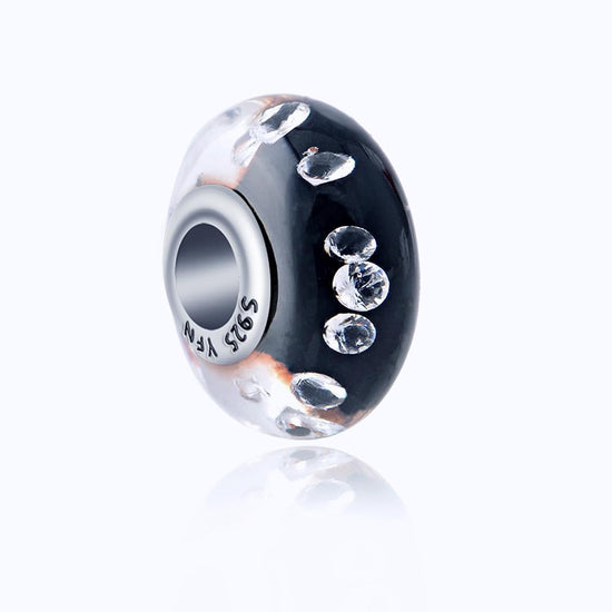 925 Sterling Silver Black Built-in Diamond Glass Charm for Bracelet and Necklace - onlyone