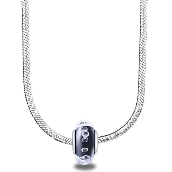 925 Sterling Silver Black Built-in Diamond Glass Charm for Bracelet and Necklace - onlyone