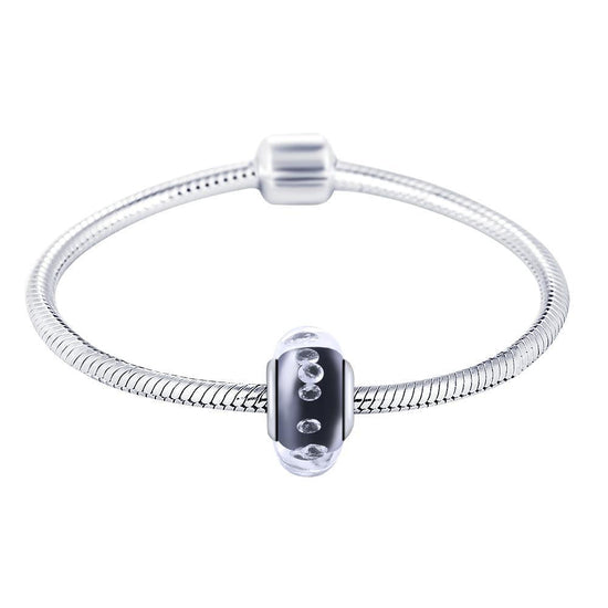 925 Sterling Silver Black Built-in Diamond Glass Charm for Bracelet and Necklace - onlyone