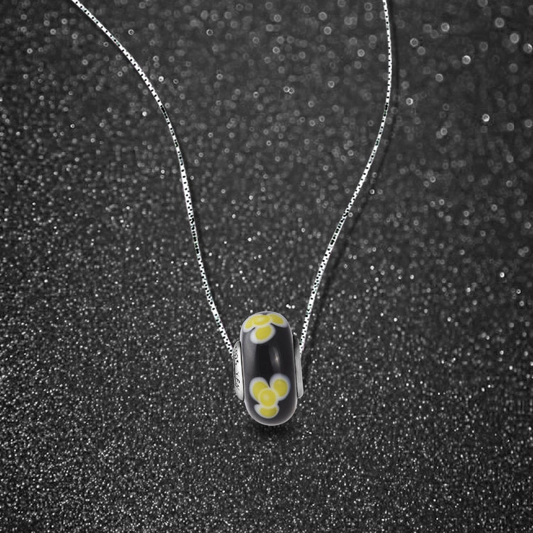 925 Sterling Silver Yellow Flower Black Glass Charm for Bracelet and Necklace - onlyone