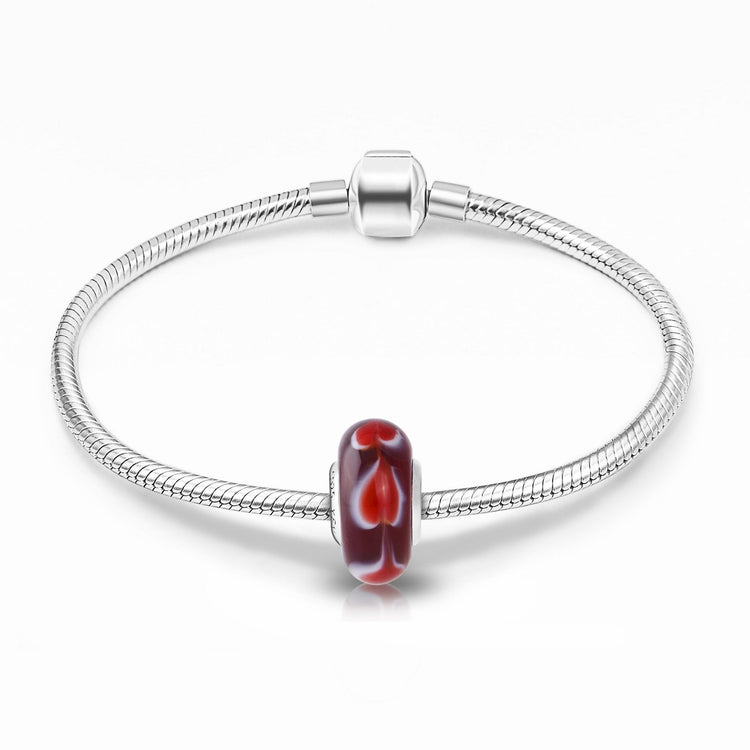 Red Hearts Glass Charm for Bracelet and Necklace 925 Sterling Silver - onlyone