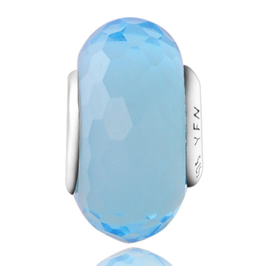 925 Sterling Silver Diamond Faced Blue Glass Charm for Bracelet and Necklace - onlyone