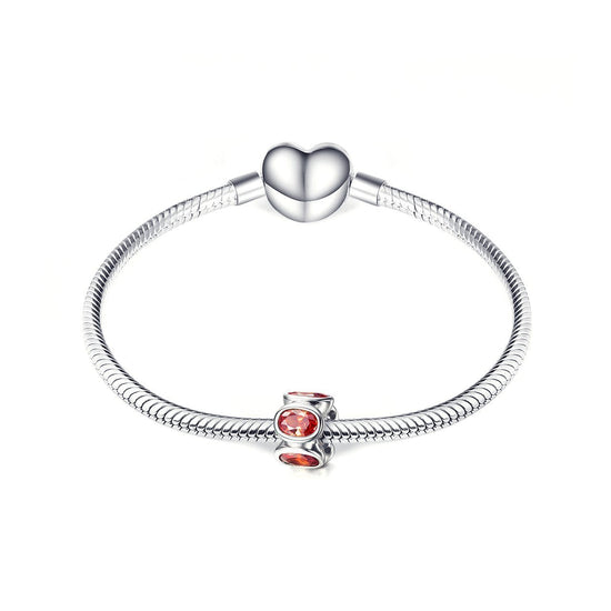 925 Sterling Silver Red Cubic Zirconia Bracelet Charm For Bracelet and Necklace - onlyone