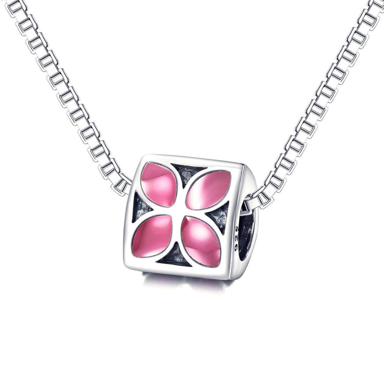 925 Sterling Silver Pink Flower Charm For Bracelet and Necklace - onlyone