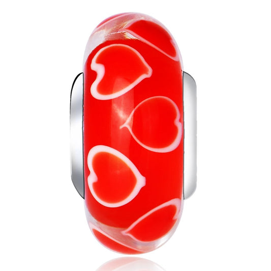 Red Love Heart Murano Glass Charm in 925 Sterling Silver for Bracelet and Necklace - onlyone