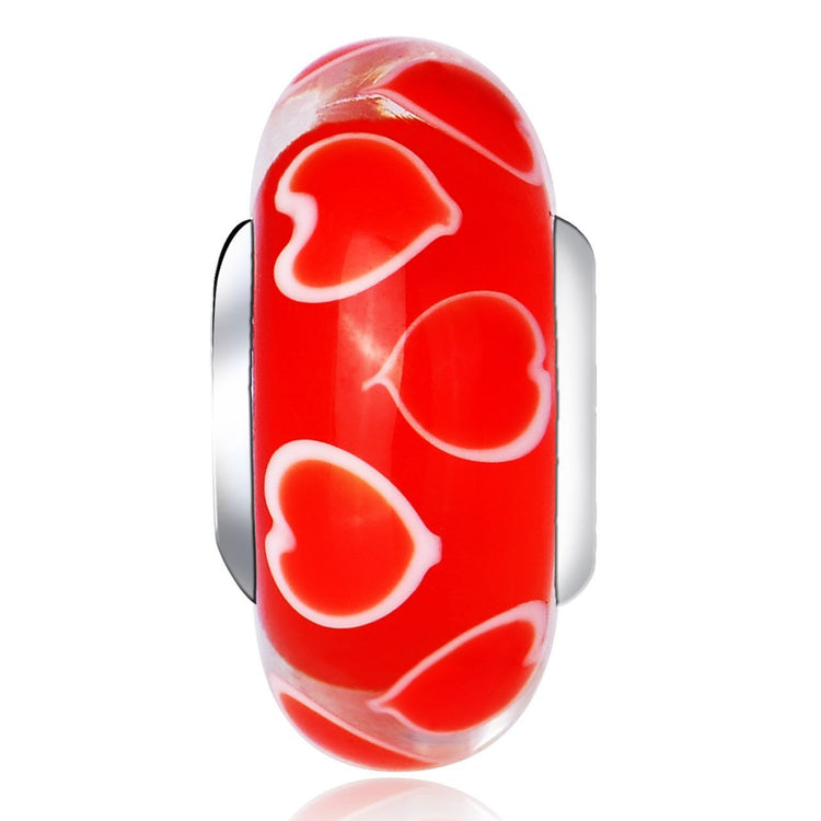 Red Love Heart Murano Glass Charm in 925 Sterling Silver for Bracelet and Necklace - onlyone