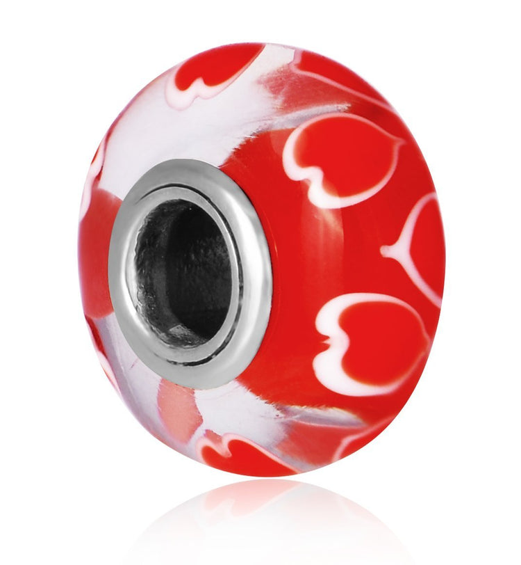 Red Love Heart Murano Glass Charm in 925 Sterling Silver for Bracelet and Necklace - onlyone