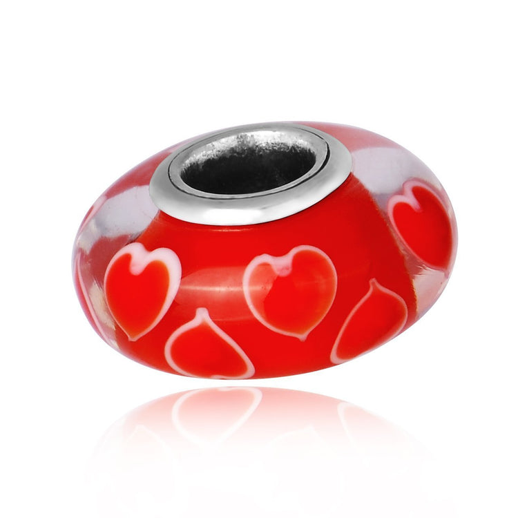 Red Love Heart Murano Glass Charm in 925 Sterling Silver for Bracelet and Necklace - onlyone