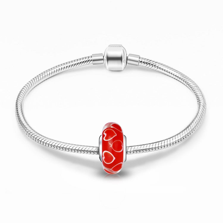 Red Love Heart Murano Glass Charm in 925 Sterling Silver for Bracelet and Necklace - onlyone