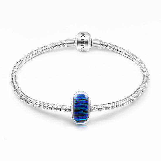 925 Sterling Silver Blue Waves Glass Charm for Bracelet and Necklace - onlyone