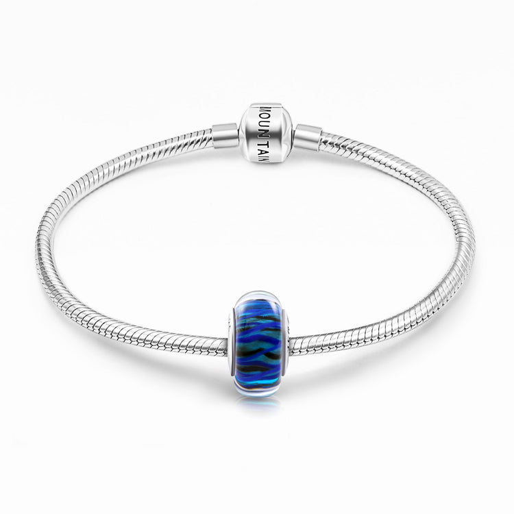 925 Sterling Silver Blue Waves Glass Charm for Bracelet and Necklace - onlyone