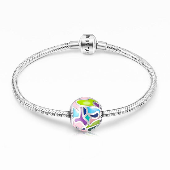 925 Sterling Silver Abstract Painting Craft Colorful Charm for Bracelet and Necklace - onlyone