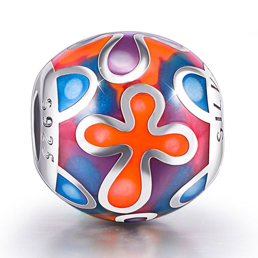 925 Sterling Silver Abstract Painting Craft Colorful Charm for Bracelet and Necklace - onlyone