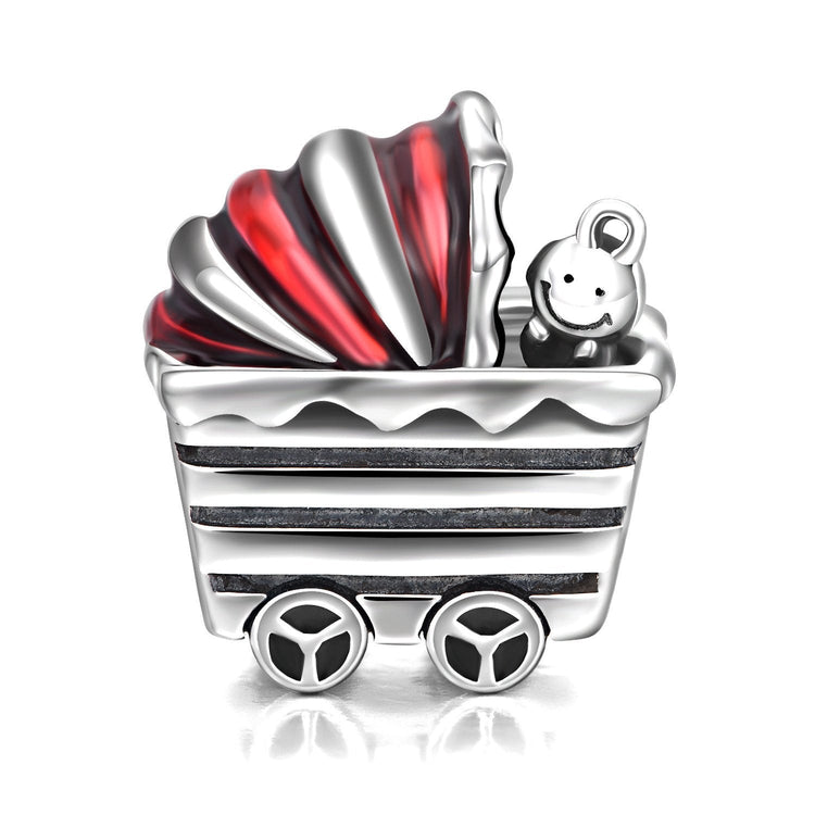 925 Sterling Silver Cute Baby Carriage Sterling Silver Charms for Bracelet and Necklace - onlyone