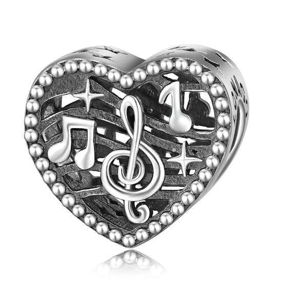 925 Sterling Silver Love Heart Music Elements Charm For Bracelet and Necklace - onlyone