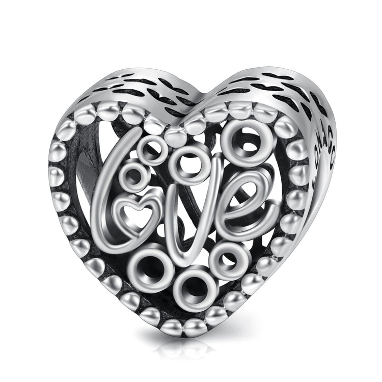 925 Sterling Silver Love Heart Charms Fit for Bracelet and Necklace - onlyone