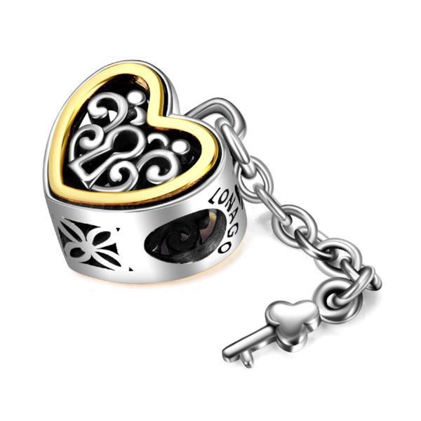 925 Sterling Silver Heart Lock And Key Charms Fit for Bracelet and Necklace - onlyone