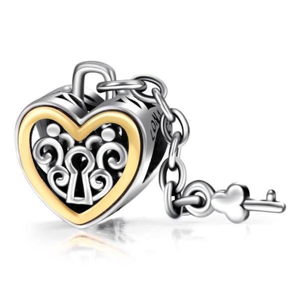 925 Sterling Silver Heart Lock And Key Charms Fit for Bracelet and Necklace - onlyone