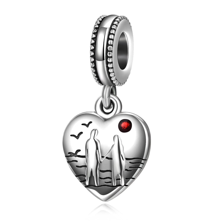 925 Sterling Silver Couples Lover Heart Sterling Silver Charm for Bracelet and Necklace - onlyone