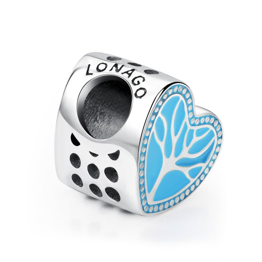 925 Sterling Silver Life Tree Blue Heart Charm for Bracelet and Necklace - onlyone