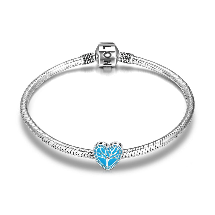 925 Sterling Silver Life Tree Blue Heart Charm for Bracelet and Necklace - onlyone