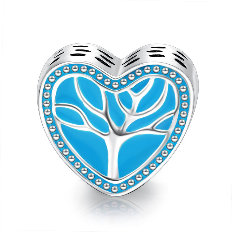 925 Sterling Silver Life Tree Blue Heart Charm for Bracelet and Necklace - onlyone