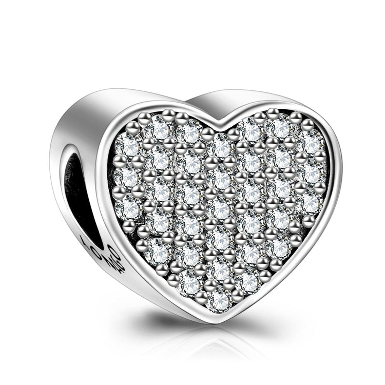 925 Sterling Silver Personalized Photo Rhinestone Love Heart Charm - onlyone