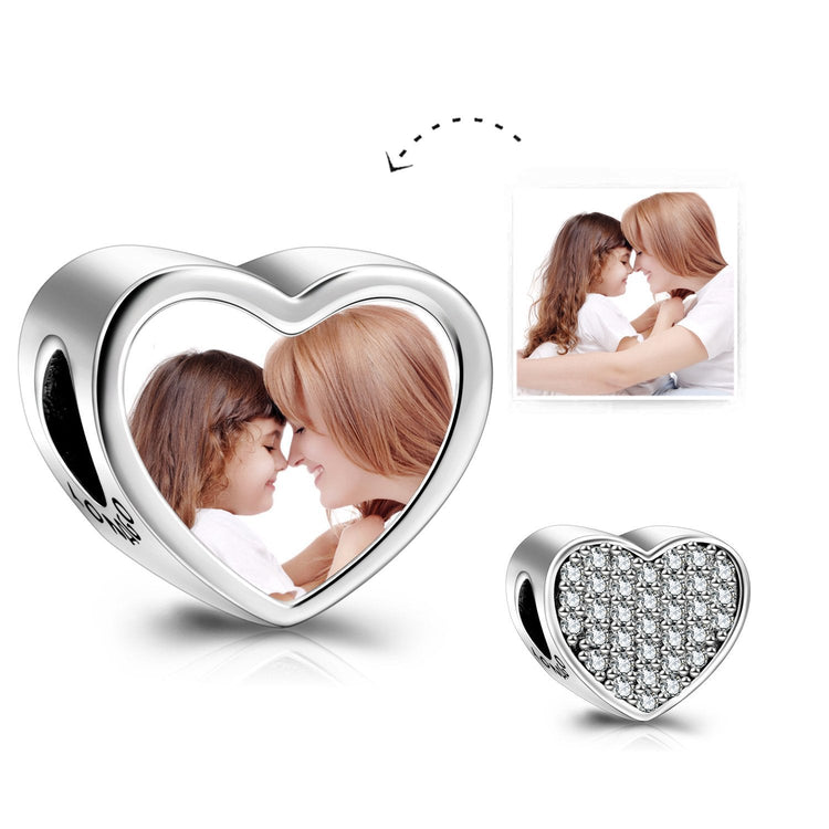 925 Sterling Silver Personalized Photo Rhinestone Love Heart Charm - onlyone