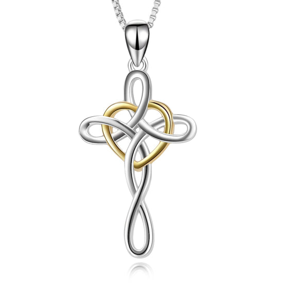 925 Sterling Silver Cross Necklace For Women Celtic Cross Infinity Heart Love Pendant Necklace - onlyone