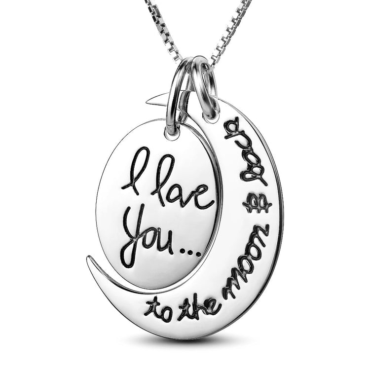 925 Sterling Silver Engraved Necklace I Love You To The Moon And Back - onlyone