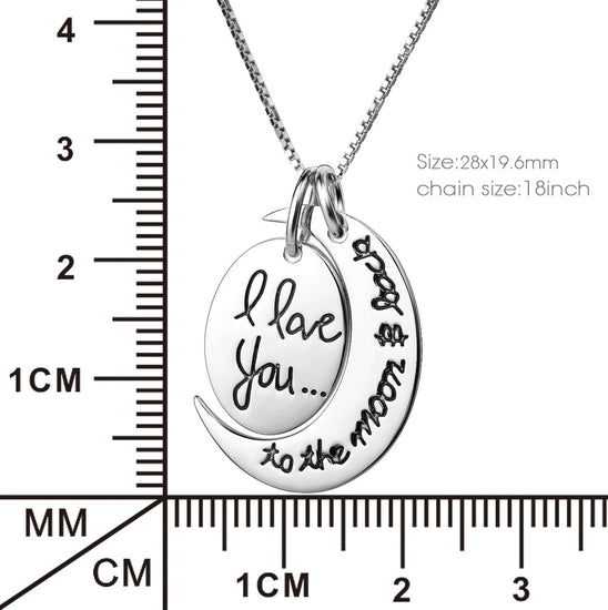 925 Sterling Silver Engraved Necklace I Love You To The Moon And Back - onlyone