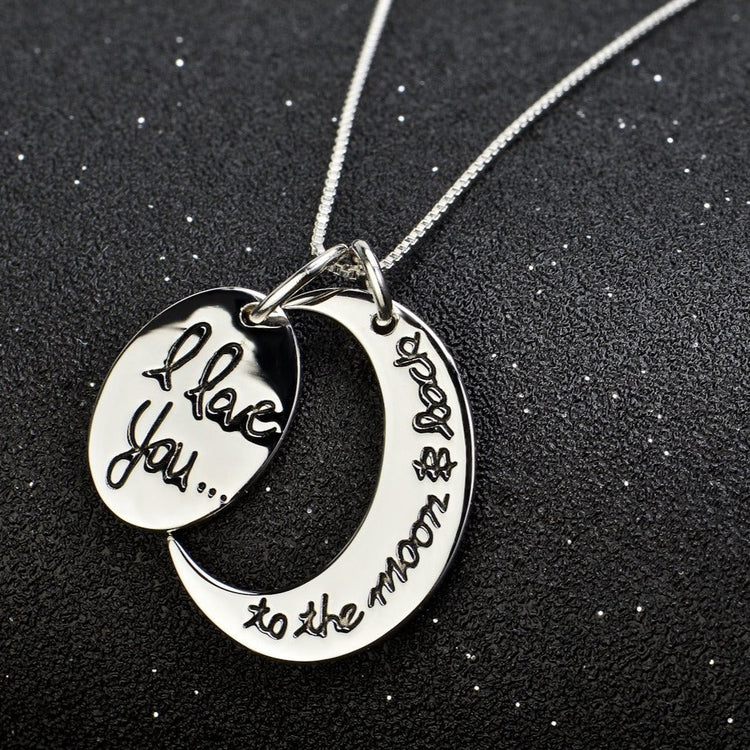 925 Sterling Silver Engraved Necklace I Love You To The Moon And Back - onlyone