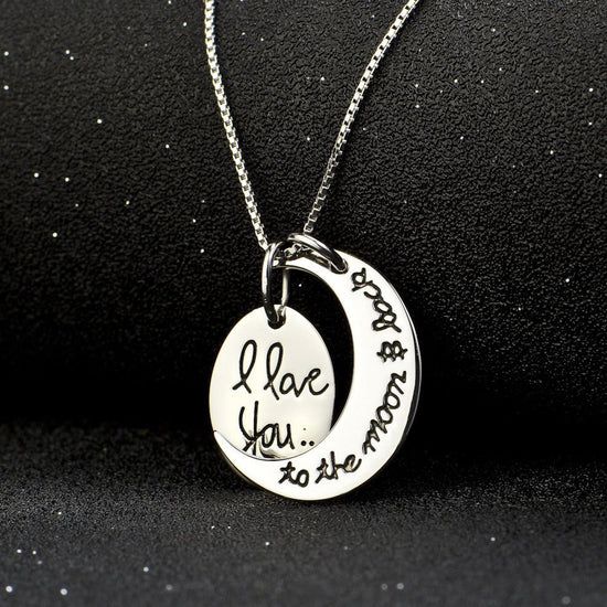 925 Sterling Silver Engraved Necklace I Love You To The Moon And Back - onlyone