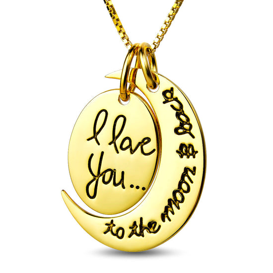 925 Sterling Silver Engraved Necklace I Love You To The Moon And Back - onlyone