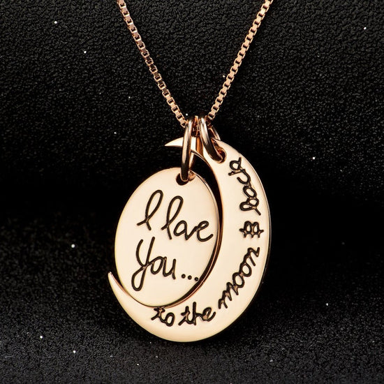 925 Sterling Silver Engraved Necklace I Love You To The Moon And Back - onlyone