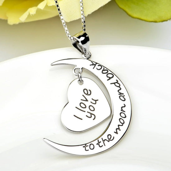 Sterling silver I love you to the moon and back star necklace 18" - onlyone