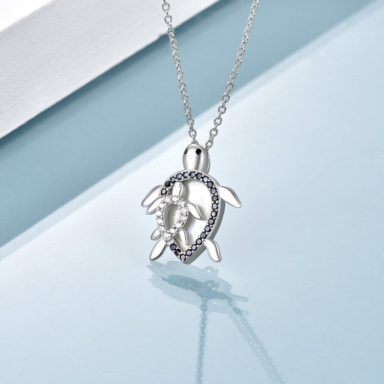 925 Sterling Silver Turtle And Baby Turtle Necklace - onlyone