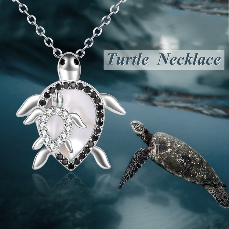 925 Sterling Silver Turtle And Baby Turtle Necklace - onlyone