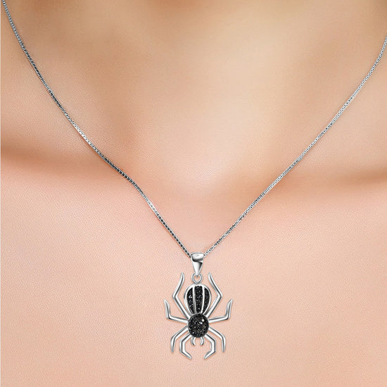 925 Sterling Silver Halloween Black Spider Necklace - onlyone