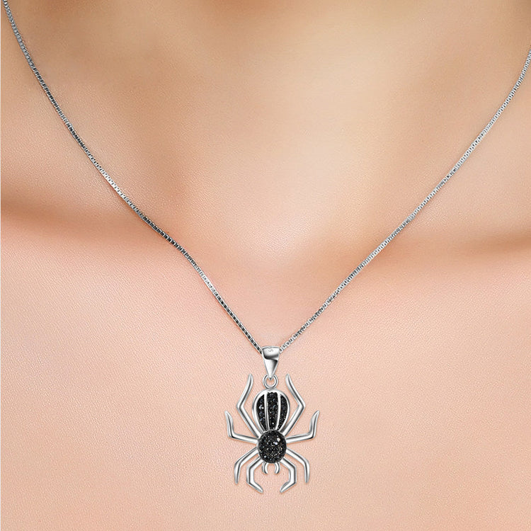 925 Sterling Silver Halloween Black Spider Necklace - onlyone