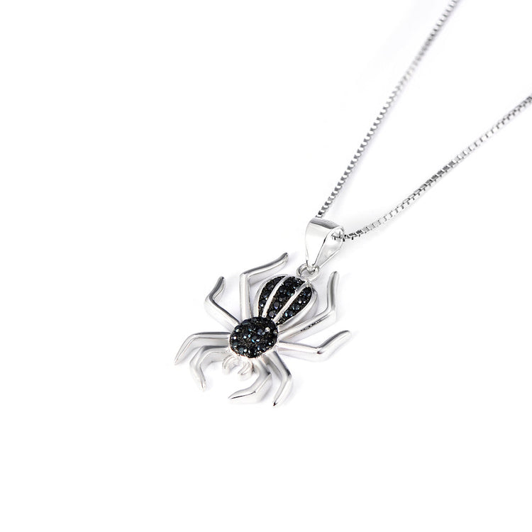 925 Sterling Silver Halloween Black Spider Necklace - onlyone