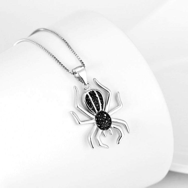 925 Sterling Silver Halloween Black Spider Necklace - onlyone