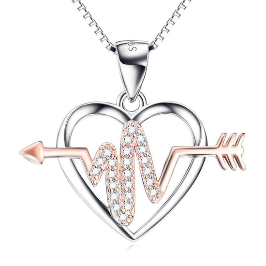 925 Sterling Silver Heartbeat Arrow Pendant Necklace - onlyone