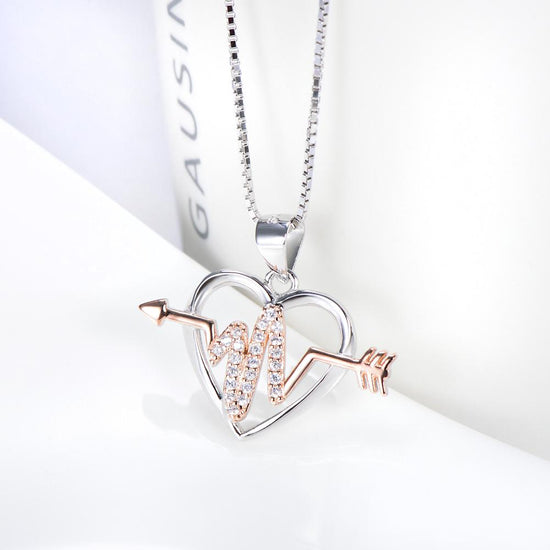 925 Sterling Silver Heartbeat Arrow Pendant Necklace - onlyone