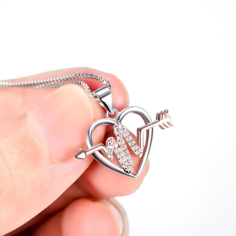 925 Sterling Silver Heartbeat Arrow Pendant Necklace - onlyone