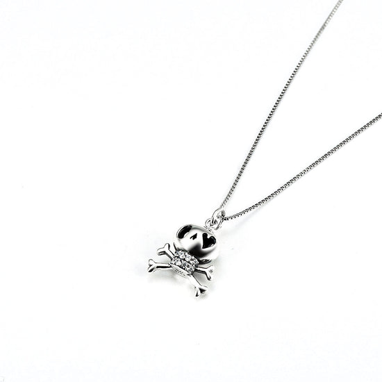 925 Sterling Silver Cute Halloween Heart Eyes Skull Necklace - onlyone